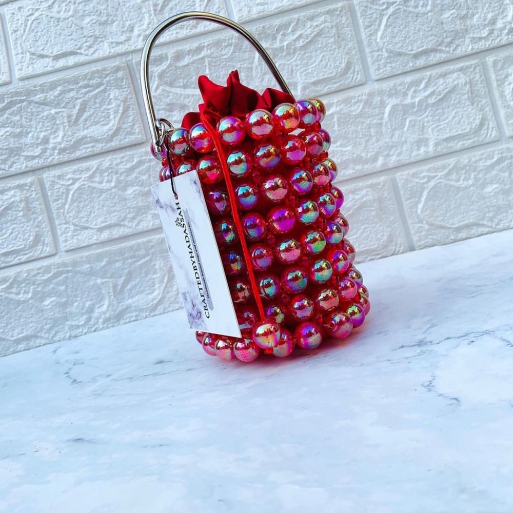 Red hand beaded luxury bag